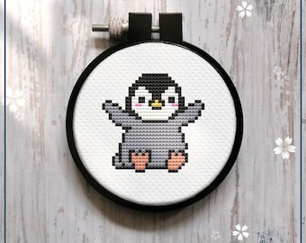 私の小さなペンギン モダンなクロスステッチ お子様へのギフト 初心者向け ミニかわいい赤ちゃんペンギン ウォールアート インスタントダウンロード PDF
