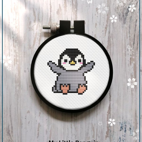 My Little Penguin modern Cross Stitch Gift for Kid Easy beginner Mini cute baby penguin Wall Art Instant Download PDF