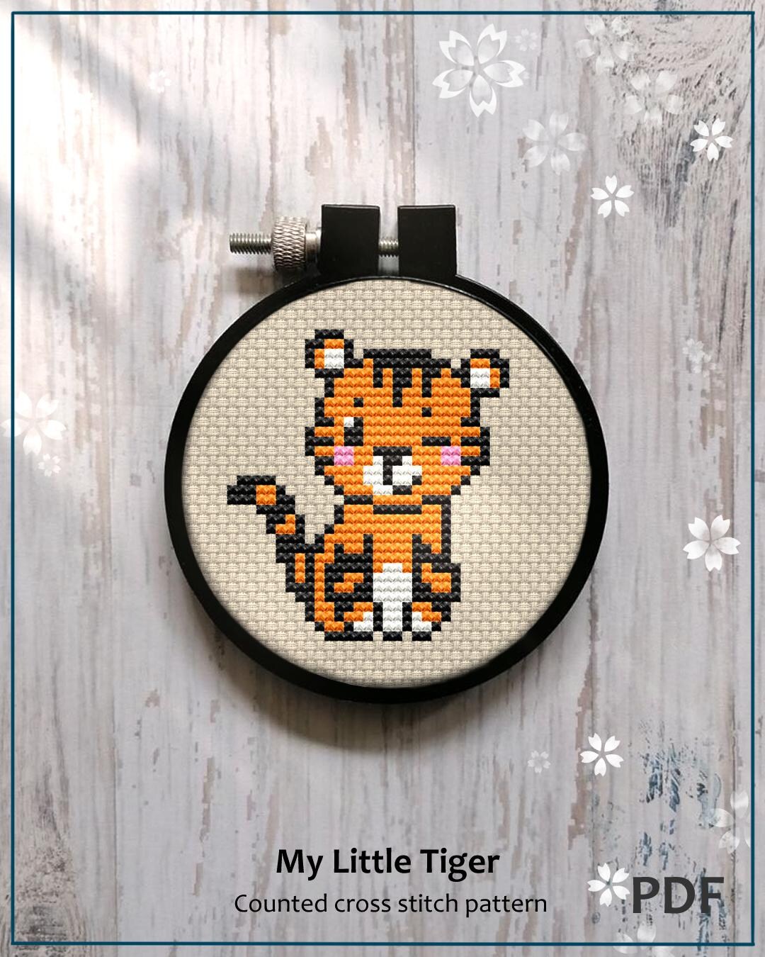 Little Tiger Pattern My Little Tiger Cross Stitch Pattern, Beginner Mini Animal Art (PDF) - Etsy