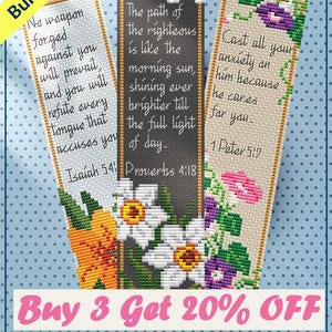 Bundle #1 Cross-stitch Bookmark Patterns, Bundle of 3 DIY Bible Bookmarks (PDFs)