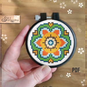 Mandala Bloom modern Cross Stitch Pattern Easy beginner Kids embroidery Mini colorful mandala Instant Download PDF