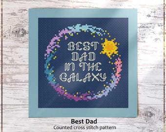 Galaxy Dad Cross Stitch Pattern, Father's Day Design (PDF)