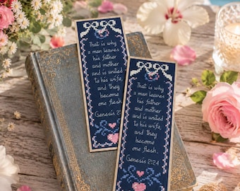 Wedding DIY Bookmark cross stitch pattern, Bible Verse Genesis 2 (PDF)