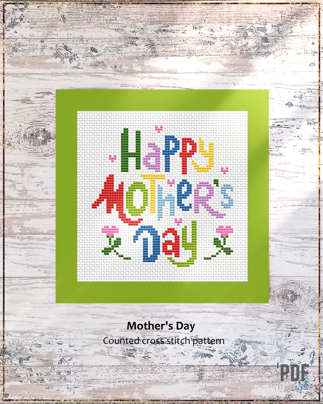 Happy Mother's Day Cross Stitch Pattern, DIY Gift Card (PDF)