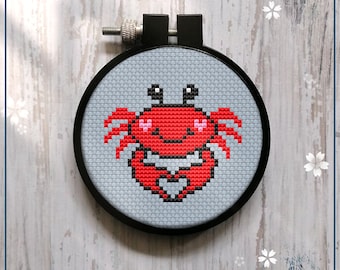 かわいい小さなカニ、簡単なクロスステッチのパターン、面白い刺繍