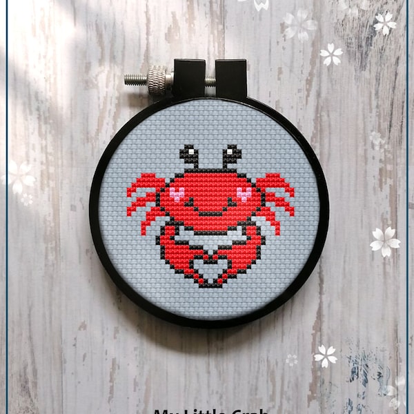 Little Crab Modern Cross Stitch pattern Gift for Kid easy Mini cute Red Crab beginner Wall Art Instant Download PDF