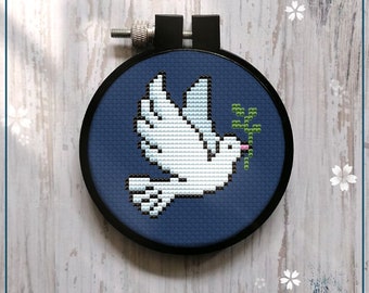 Cute easy Dove with Olive Branch modern Cross Stitch pattern beginner Mini Dove Design Wall Art Instant Download PDF