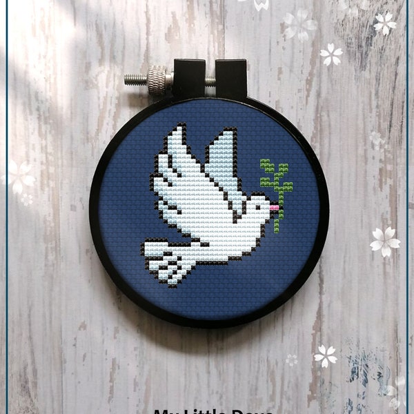 Cute easy Dove with Olive Branch modern Cross Stitch pattern beginner Mini Dove Design Wall Art Instant Download PDF