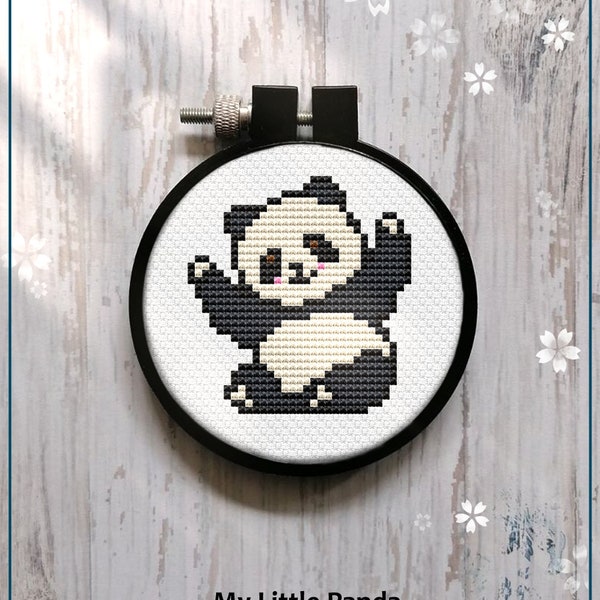 Cute Little Panda Modern Cross Stitch pattern Gift for Kid Easy Mini beginner baby panda Wall Art Instant Download PDF