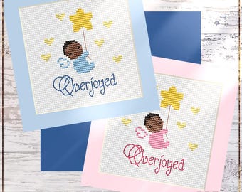 Overjoyed Cross Stitch Pattern, Baby Shower DIY Card Design, 1 of 2 versions (PDF)