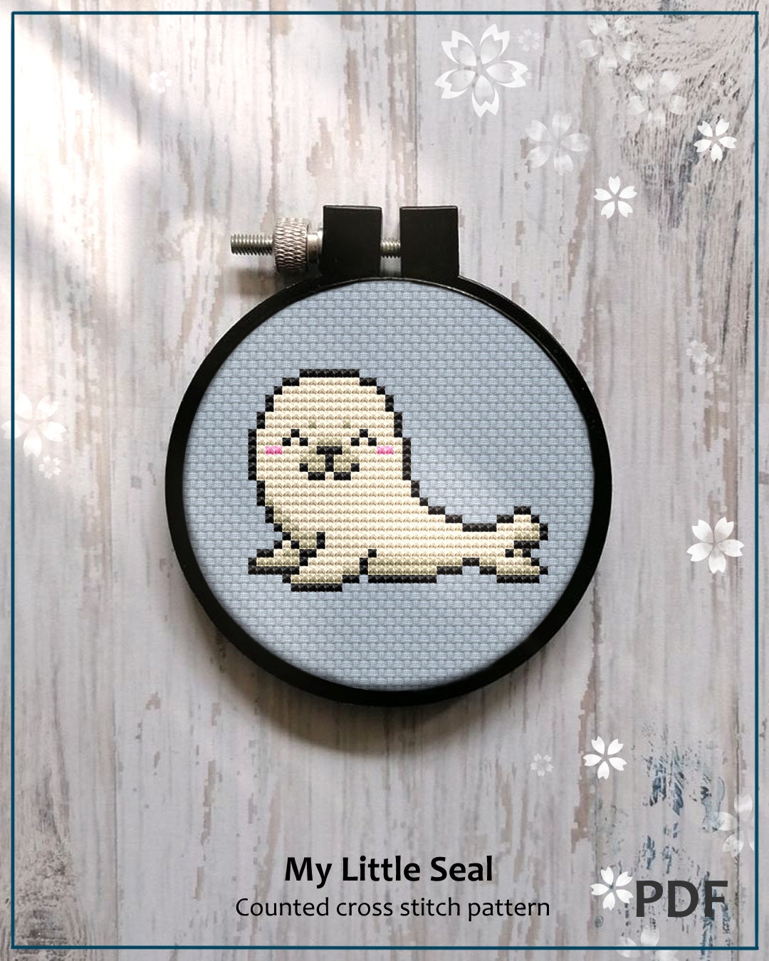 Cute Baby Seal cross stitch pattern Easy beginner Mini Gift for Kid Nursery Decor Instant Download PDF