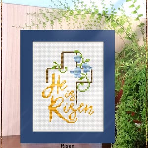 Risen Cross Stitch Pattern, Christian Easter DIY Greeting Card (PDF)