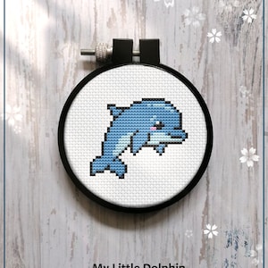 My Little Dolphin cross stitch pattern, Beginner Mini Animal Art (PDF)