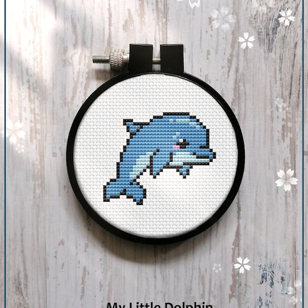 Little Dolphin Modern Cross Stitch Pattern Gift for Kid Mini cute Blue Dolphin beginner Wall Art Instant Download PDF