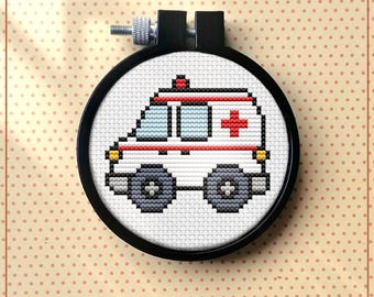 Mini Ambulance Cross Stitch Pattern, Beginner Vehicle Design (PDF Pattern)