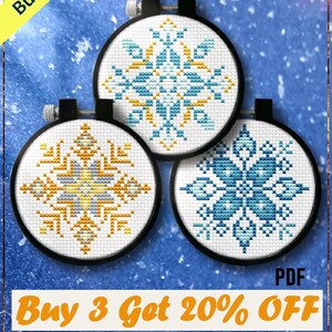 Snowflake Bundle Cross Stitch Patterns, Easy Mini Christmas Decoration (PDFs)