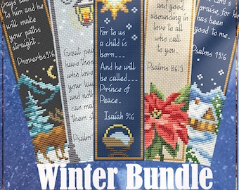 Winter Bundle Cross-stitch Bookmark Patterns, Bundle of 5 DIY Bible Bookmarks (PDFs)
