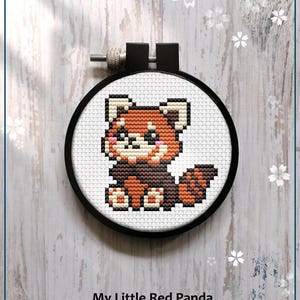 Wzór haftu krzyżykowego „Moja mała czerwona panda”, miniaturowe zwierzątka dla początkujących (PDF)