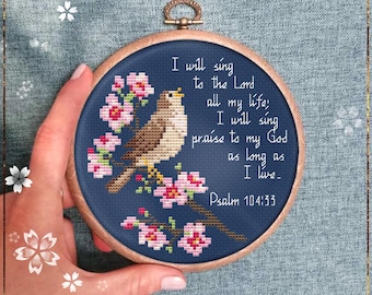 Nightingale Cross Stitch Pattern, Bible Verse Design, Psalms 104 (PDF)