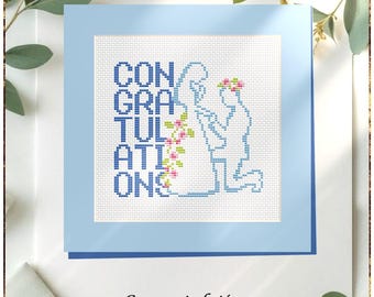 Wedding Congratulations Cross Stitch Pattern, Elegant DIY Gift Card Embroidery (PDF)