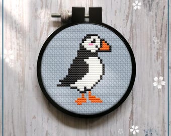My Little Puffin cross stitch pattern, Beginner Mini Animal Art (PDF)