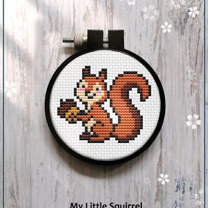 My Little Squirrel cross stitch pattern, Beginner Mini Animal Art (PDF)