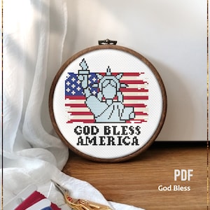 God Bless America Modern Cross Stitch Pattern Easy Patriotic Independence Day July 4th Hoop Art Instant Download PDF
