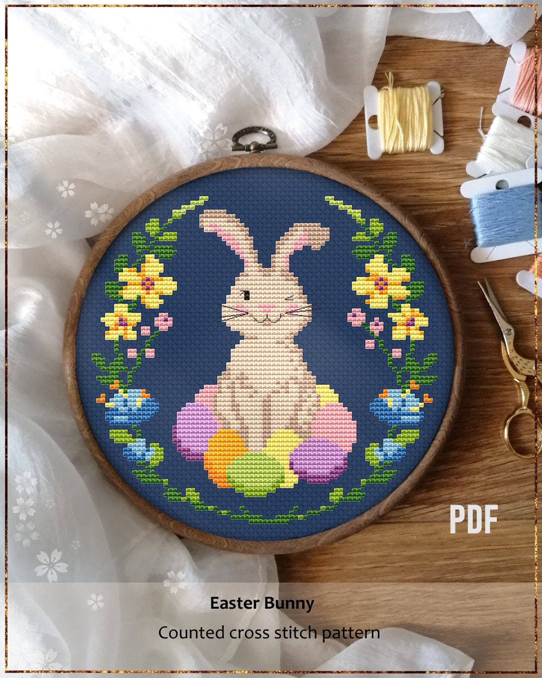 Easter Bunny Modern Cross Stitch Pattern Cute Rabbit With Easter Eggs ...