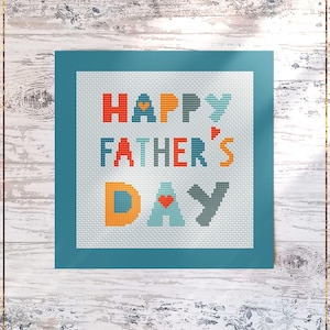 Padrão de ponto cruz feliz dia dos pais, cartão de felicitações faça você mesmo, mensagem colorida para o pai, cartão de presente para o papai, download instantâneo em PDF