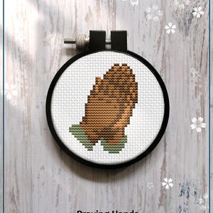 Betende Hände Modernes Kreuzstichmuster kleine Geschenkkartengröße Gebetsangebot Anfänger Hoop Art Instant Download PDF