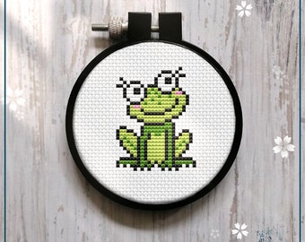 My Little Frog cross stitch pattern Easy beginner Gift for Kid Mini cute Green Frog Nursery Decor Instant Download PDF