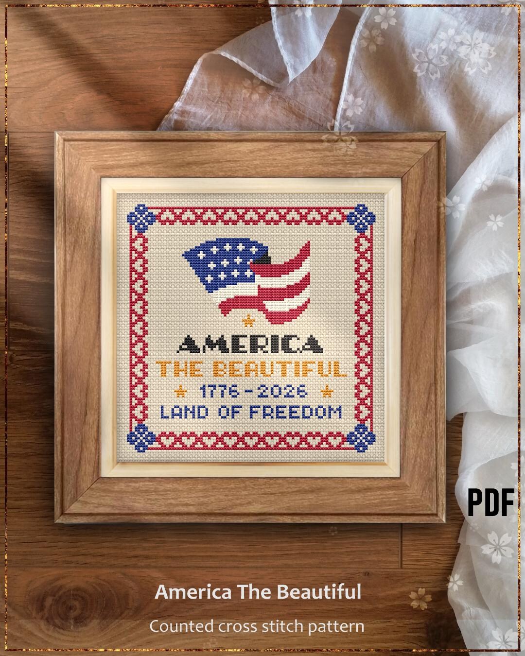 Patriotic Cross Stitch Pattern, America, Independence Day Wall Art