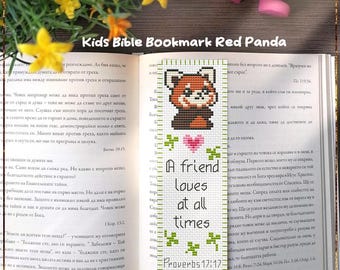 Red Panda Bookmark Cross Stitch Pattern, Kids Christian Design (PDF)