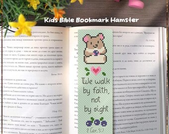 Hamster Bookmark Cross Stitch Pattern, Kids Christian Design (PDF)