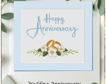 Wedding Anniversary Cross Stitch Pattern, Elegant DIY Gift Card Embroidery (PDF)