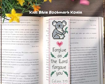 Koala Bookmark Cross Stitch Pattern, Kids Christian Design (PDF)