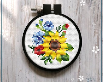 Mini Summer Flower Cross Stitch Pattern, Beginner Art Decor (PDF)