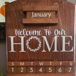 Welcome To Our Home Perpetual Calendar Wood Calendar Wedding Gift Wooden Vintage Modern Wall Calendar Housewarming Holiday Personalized