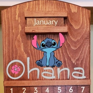 Stitch Calendar, Stitch Decor, Stitch Ohana, Lilo & Stitch Calendar Experiment 626, Stitch Perpetual Calendar Cartoon Alien Wooden Pinterest