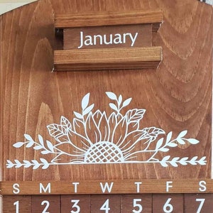 Perpetual Calendar Flower - Wedding Gift Housewarming Holiday Sunflower Daisy Wood Perpetual Calendar Wooden Vintage Modern Wall Calendar