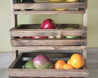 Versatile 3 Tier Wood Storage Basket Bin - Fruit, Vegetable, Produce, Pantry, Garden Shelf Storage Rack Organizer Bathroom Kitchen Pinterest