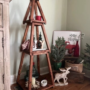 Wood Christmas Tree Shelf - Stackable Nesting  3 Tier Display Three Tier Wood Christmas Tree Shelves Holiday Ornament Mantle Decor Pinterest