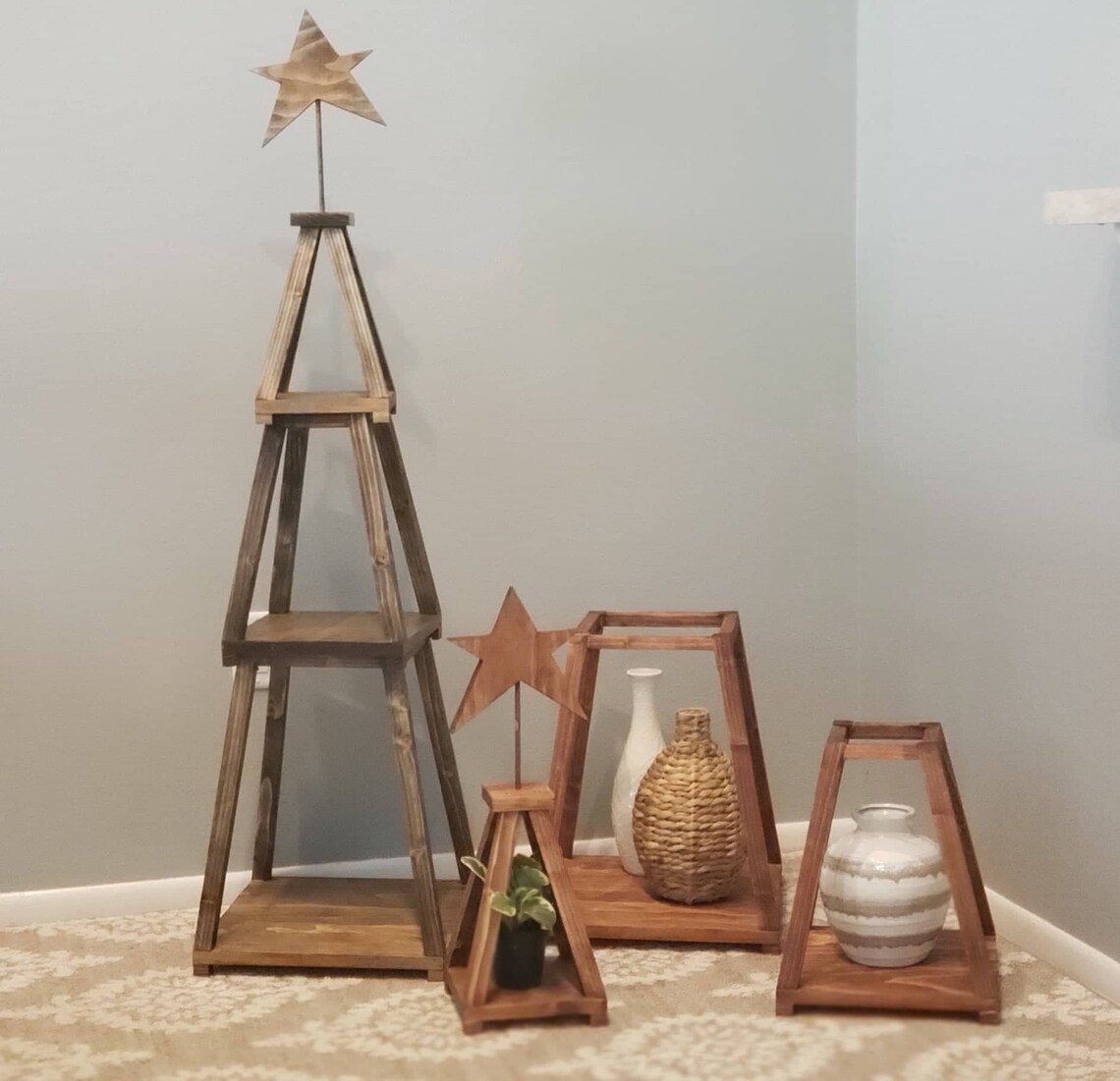 Wood Christmas Tree Shelf Stackable Nesting 3 Three Tier - Etsy