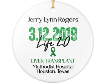 Organ Transplant Christmas Ornament | Personalized Life 2.0 Survivor Gift Keepsake | Custom Date Ceramic Ornament