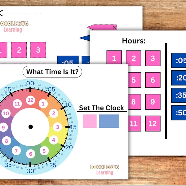 Kids Clock, Learn To Tell Time, Printable Learning Game, Homeschool Activity, Educational Clock, Teaching Tool, Busy Binder Game, School