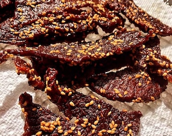 Hot Honey Beef Jerky | Sweet & Spicy Beef Jerky | Honey Glazed Jerky | Spicy Snack | Beef Jerky Gift | Asian Inspired Jerky