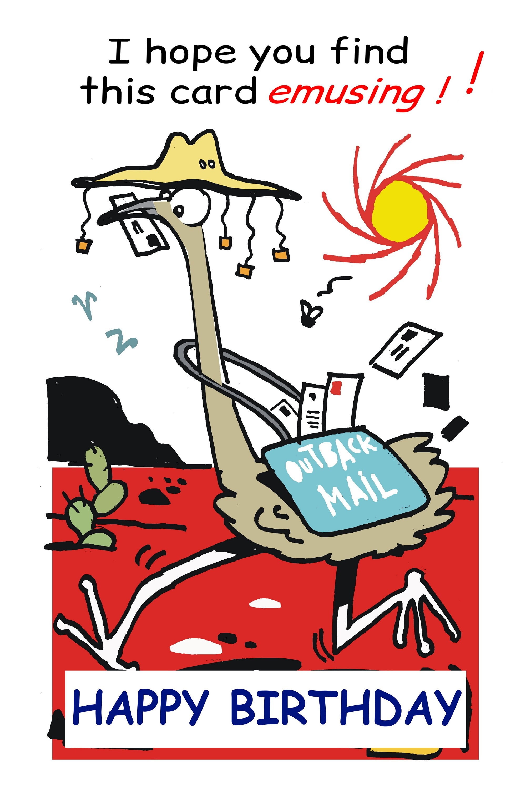 Funny Australian Emu Cartoon Birthday Card Printable Digital Download