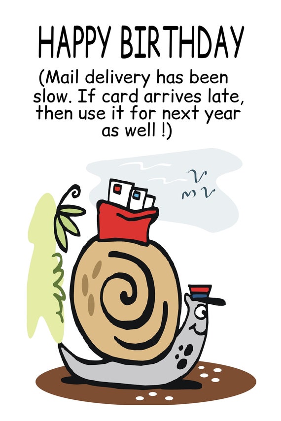 Funny Snail Mail Cartoon Birthday Card Printable - Etsy