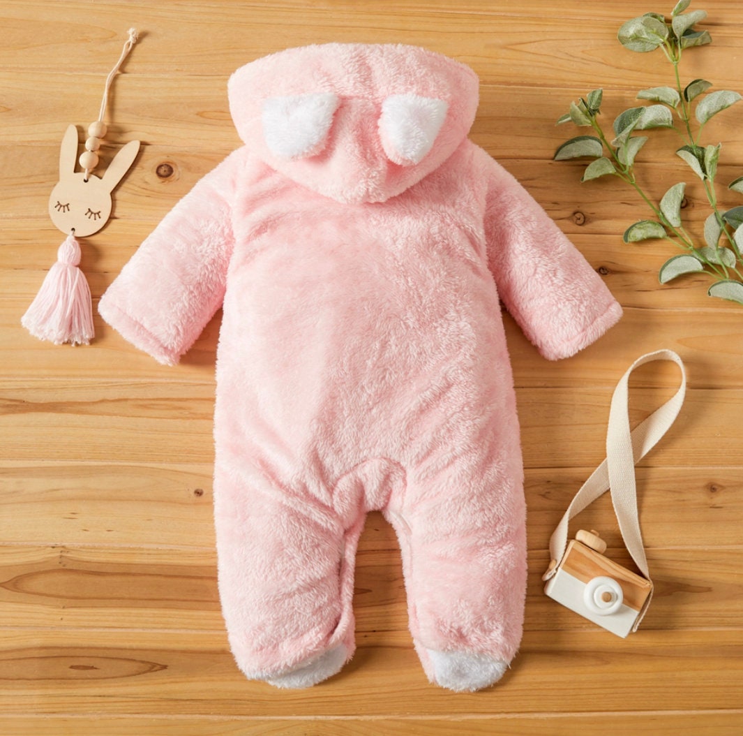 Baby Boy Girl Hooded Bear Design Longsleeve Jumpsuit Kids Etsy