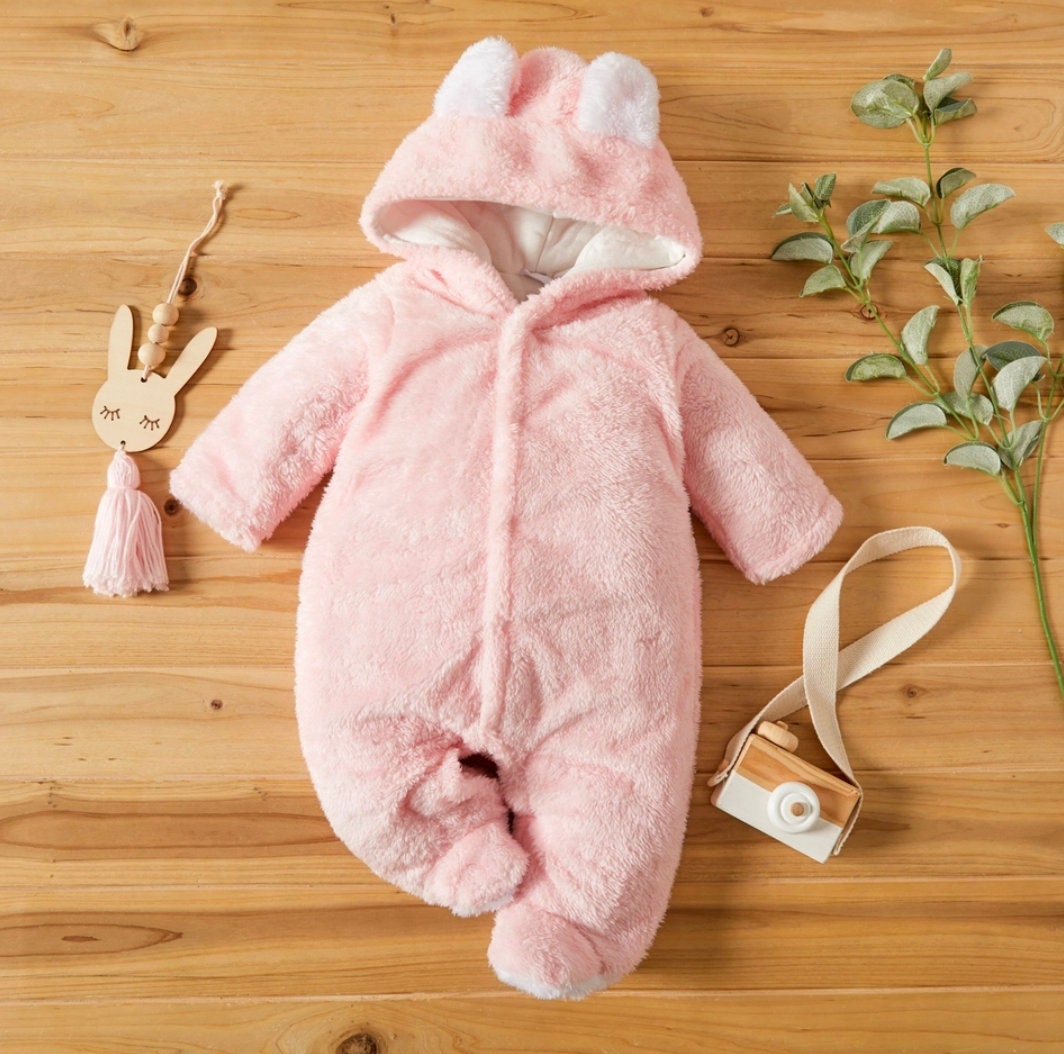 Baby Boy Girl Hooded Bear Design Longsleeve Jumpsuit Kids Etsy